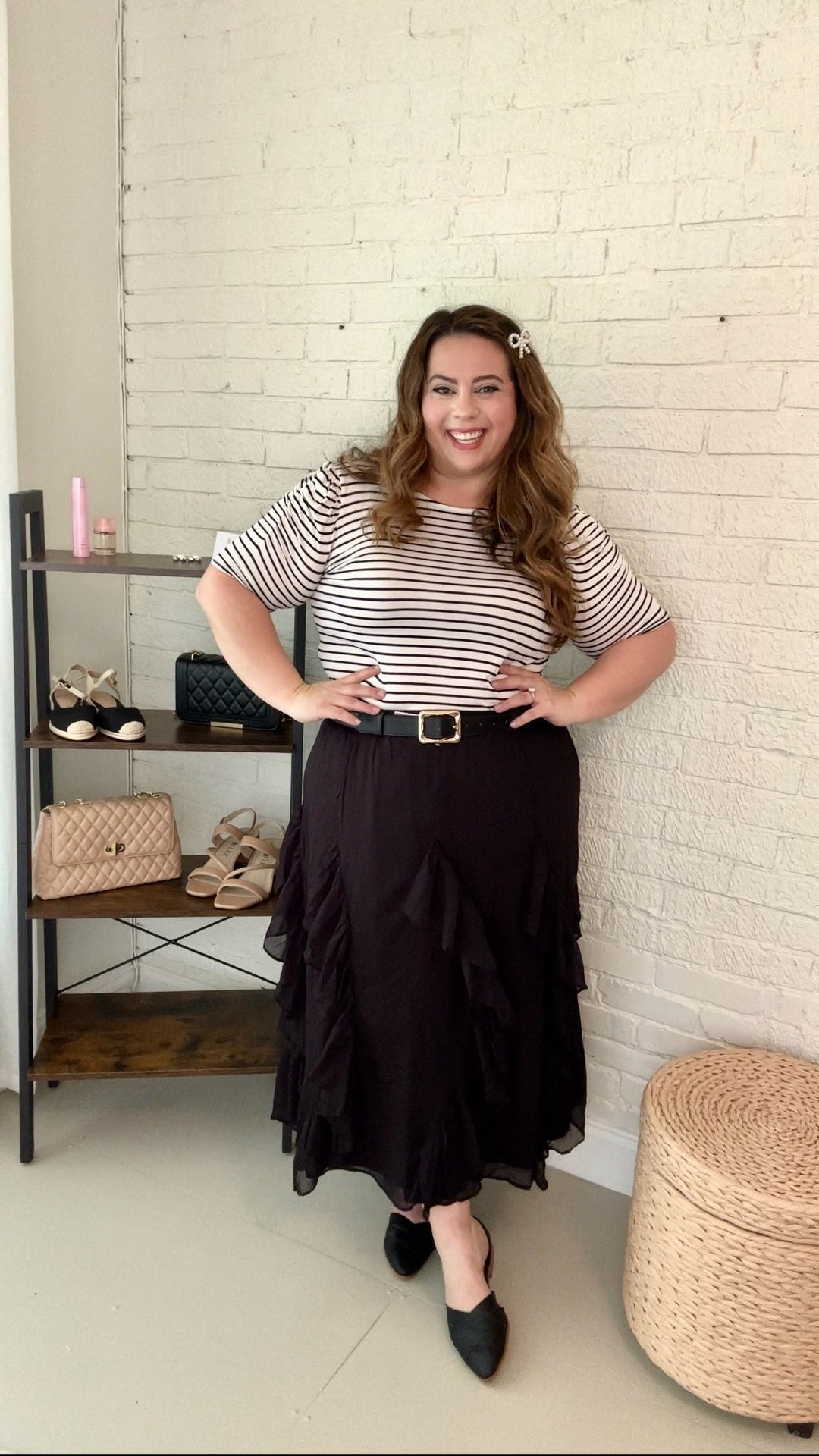 Ainsley Striped Puff Sleeve Short Sleeve Top in Ivory - FINAL SALE