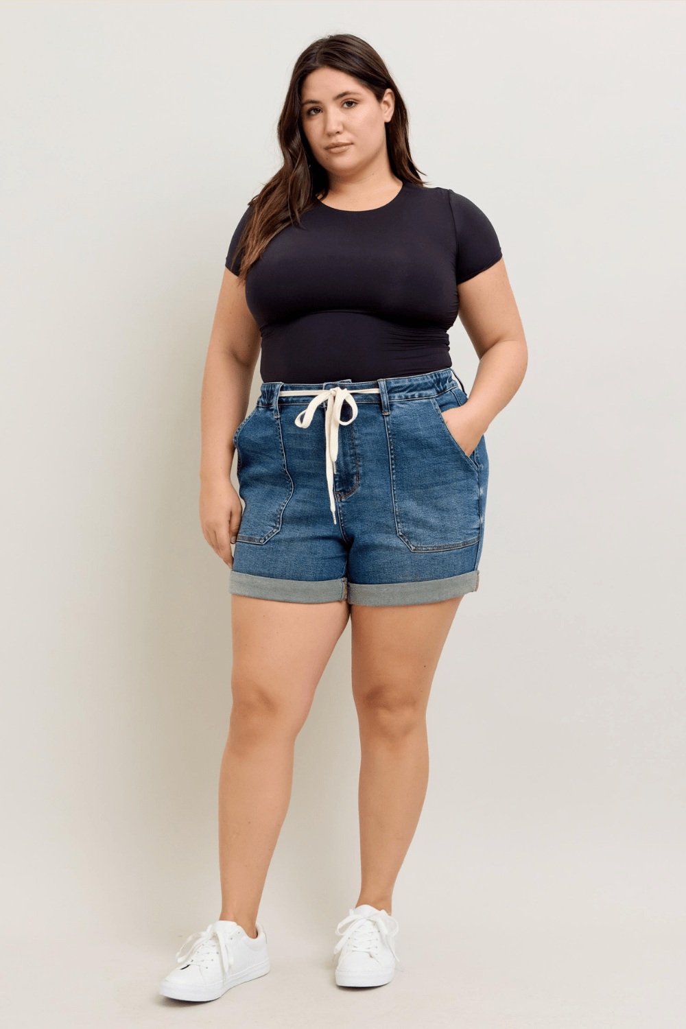Anna High Waisted Cuff Jogger Judy Blue Shorts in Dark Wash