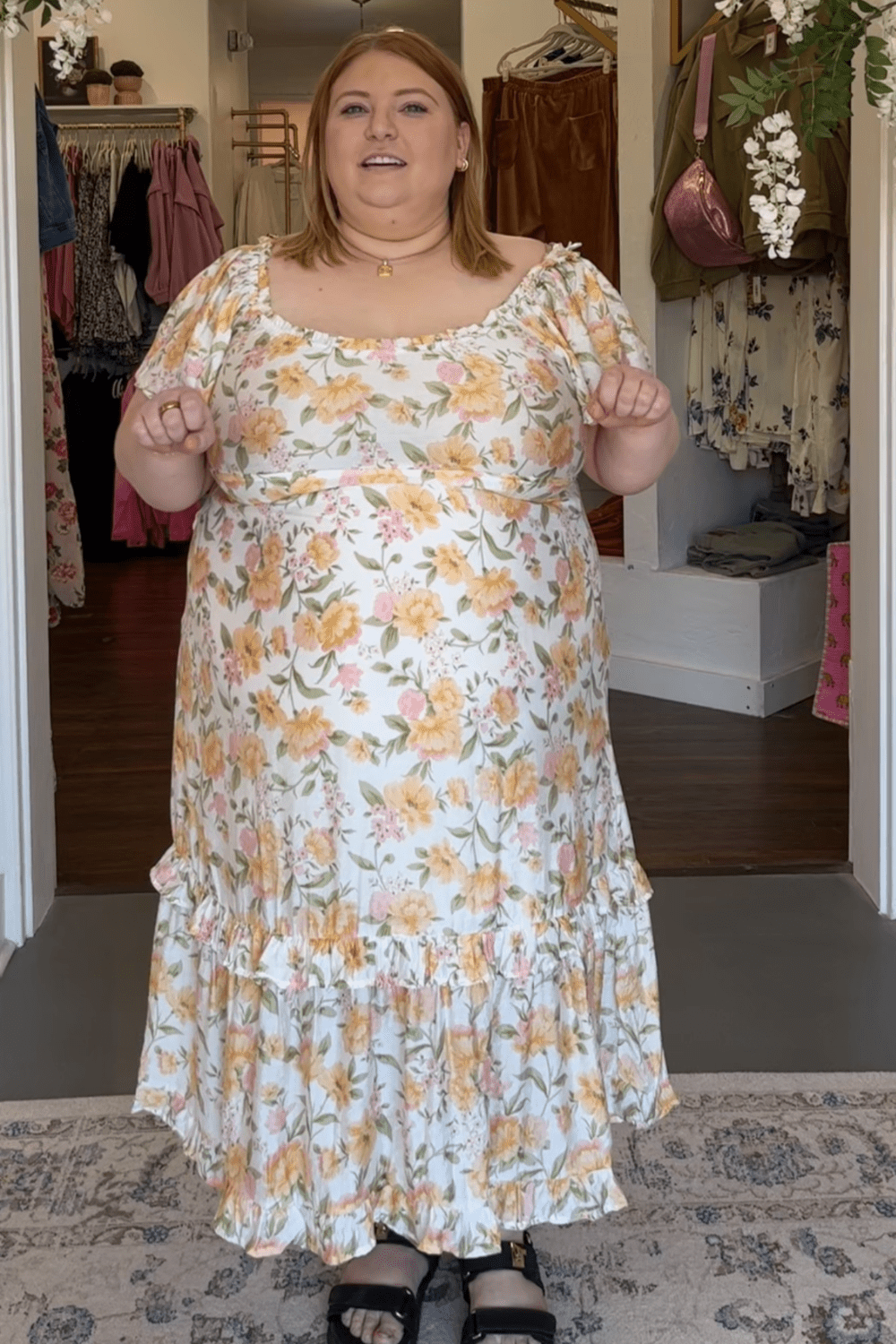 Jolene Floral Short Sleeve Ruffle Detail Midi Dress - FINAL SALE