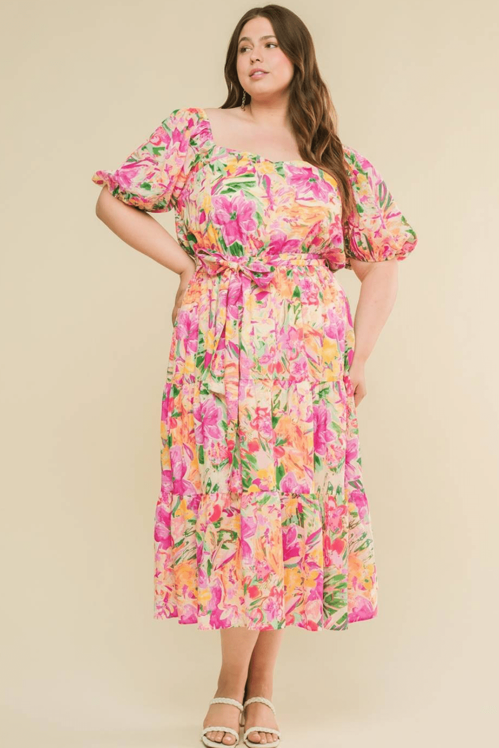Kaia Puff Sleeve Midi Dress in Pink Floral - FINAL SALE Ari + Ava Kaia Puff Sleeve Midi Dress in Pink Floral - FINAL SALE Ari + Ava