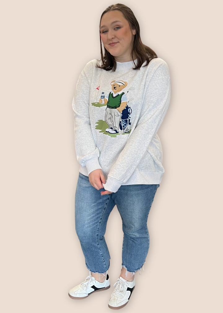 Teddy Mock Neck Old Fashion Teddy Bear Golfer Sweatshirt