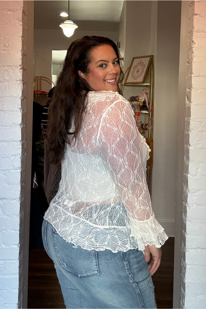 Paisley Lace Long Sleeve Tie Top