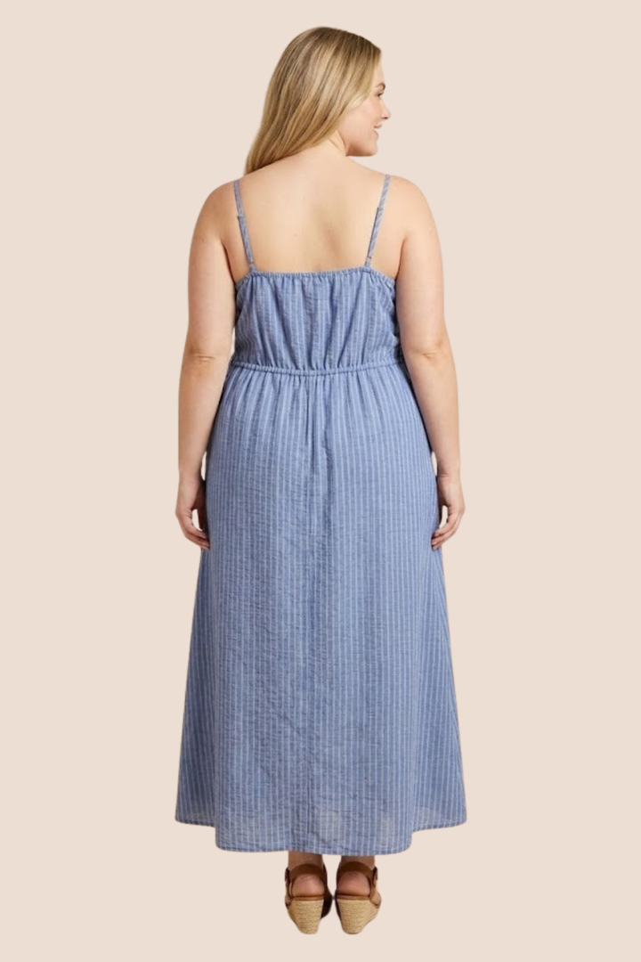 Elise Lace Up Tie Detail Striped Tank Midi Dress