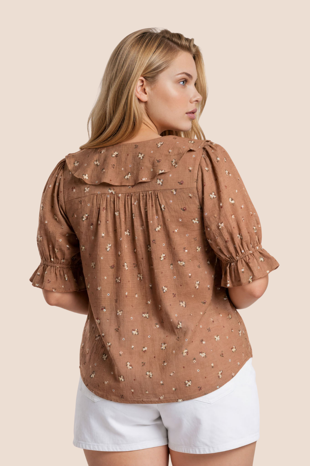 Charlene Floral Ruffled V-Neck Short Sleeve Top