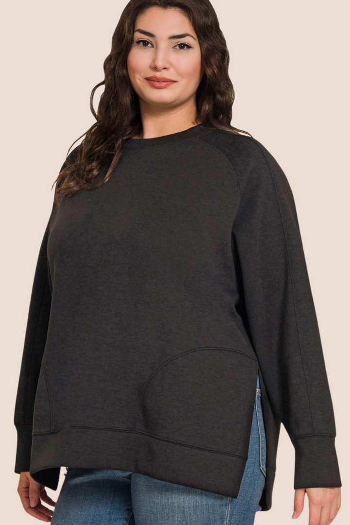 Trish Scuba Long Sleeve Pullover with Side Slits