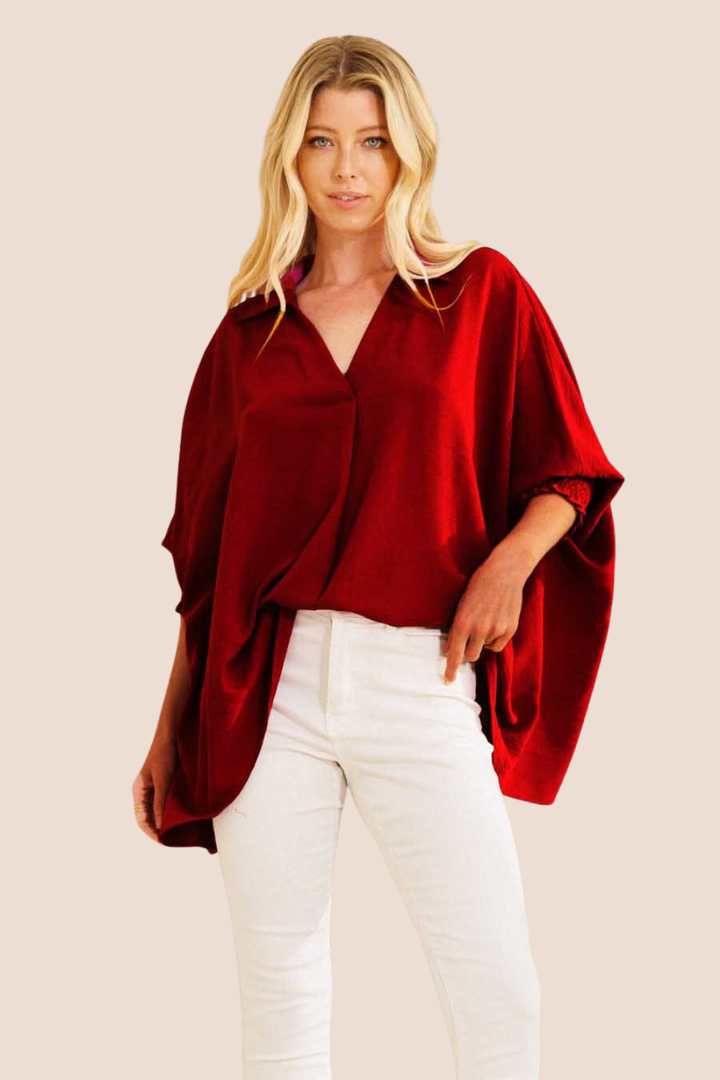 Raelynn V-Neck Oversized Short Sleeve Top