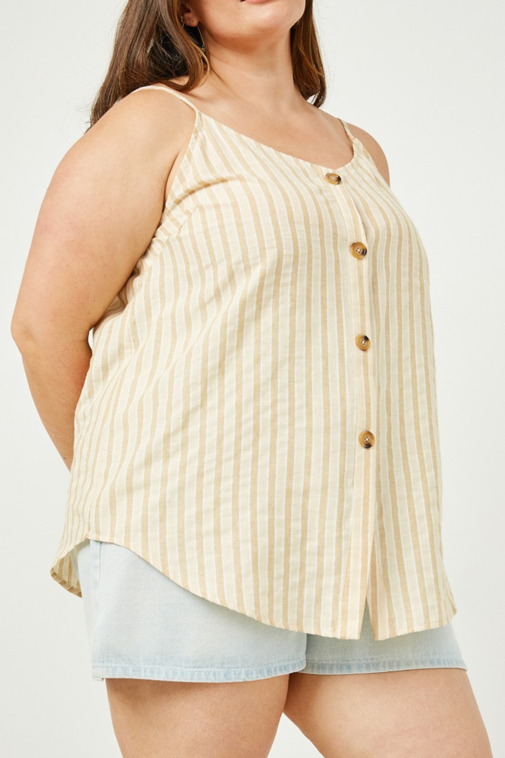 Haven Striped V-Neck Button Cami in Mustard