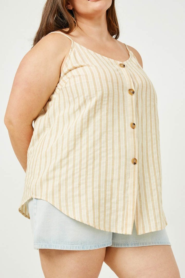 Haven Striped V-Neck Button Cami in Mustard