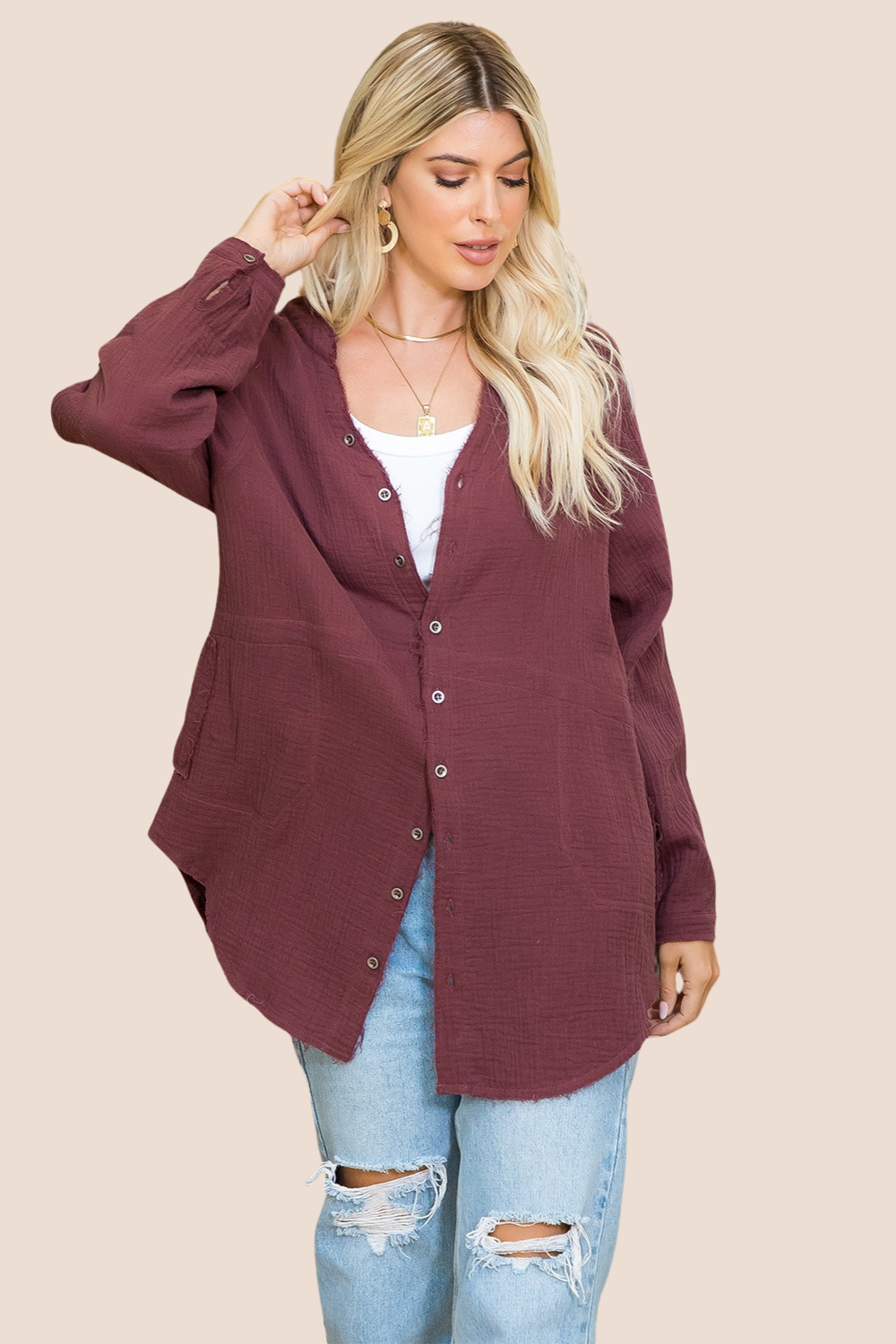 Jamie Button Down Tunic Long Sleeve Top