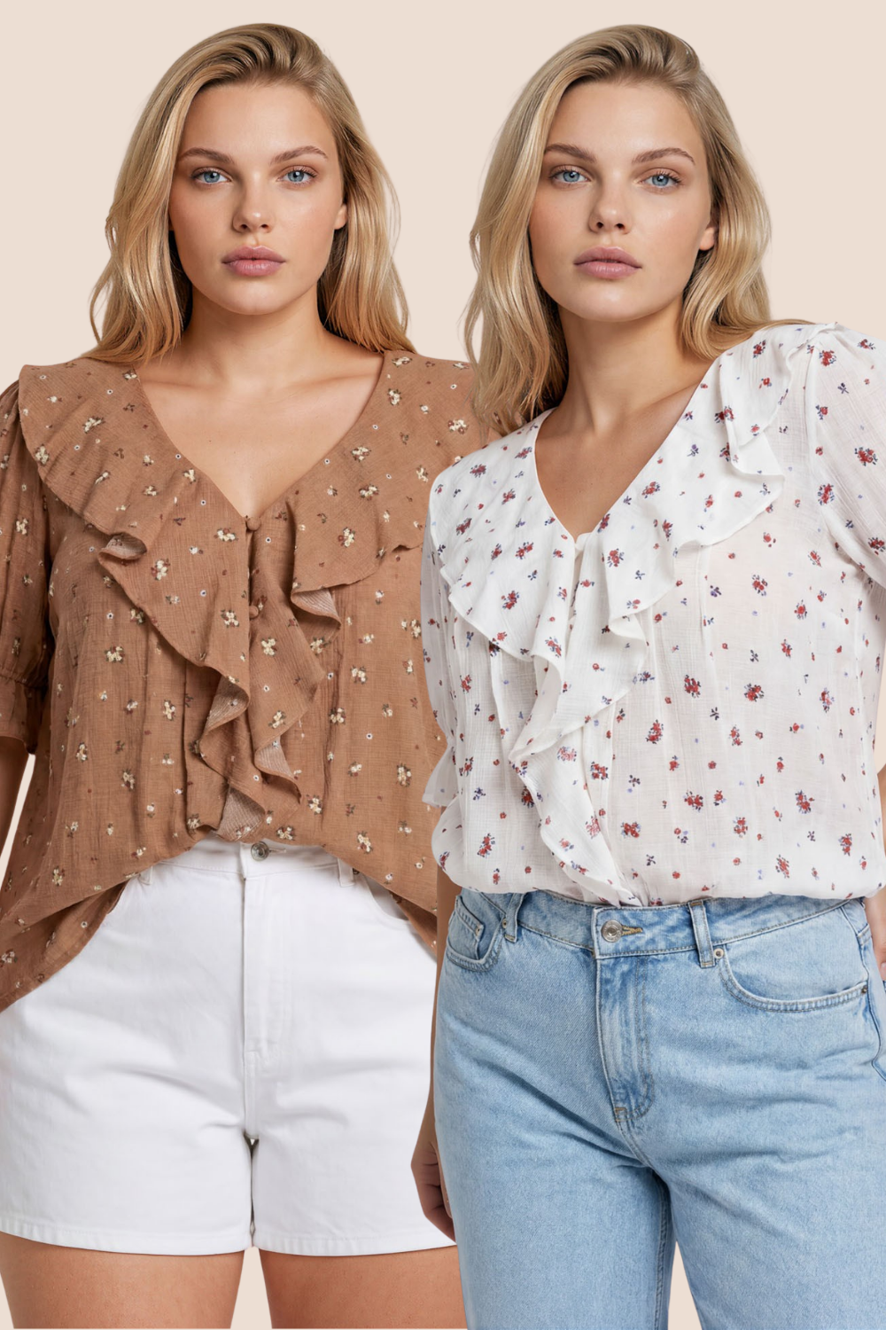 Charlene Floral Ruffled V-Neck Short Sleeve Top