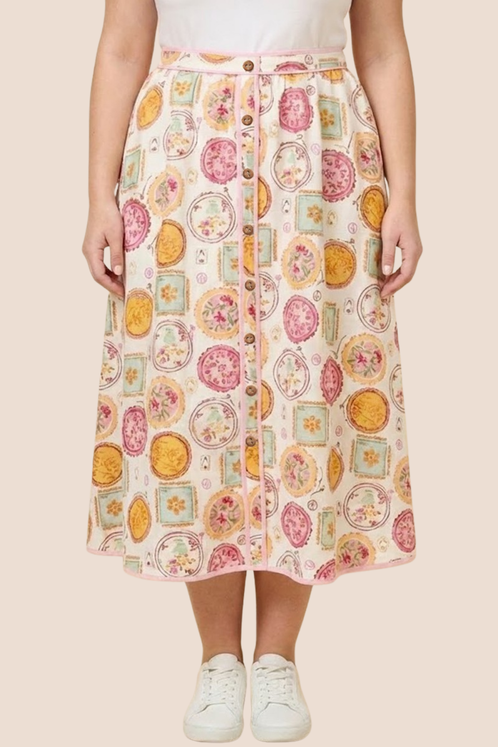Ainsley Vintage Block Print Button Maxi Skirt