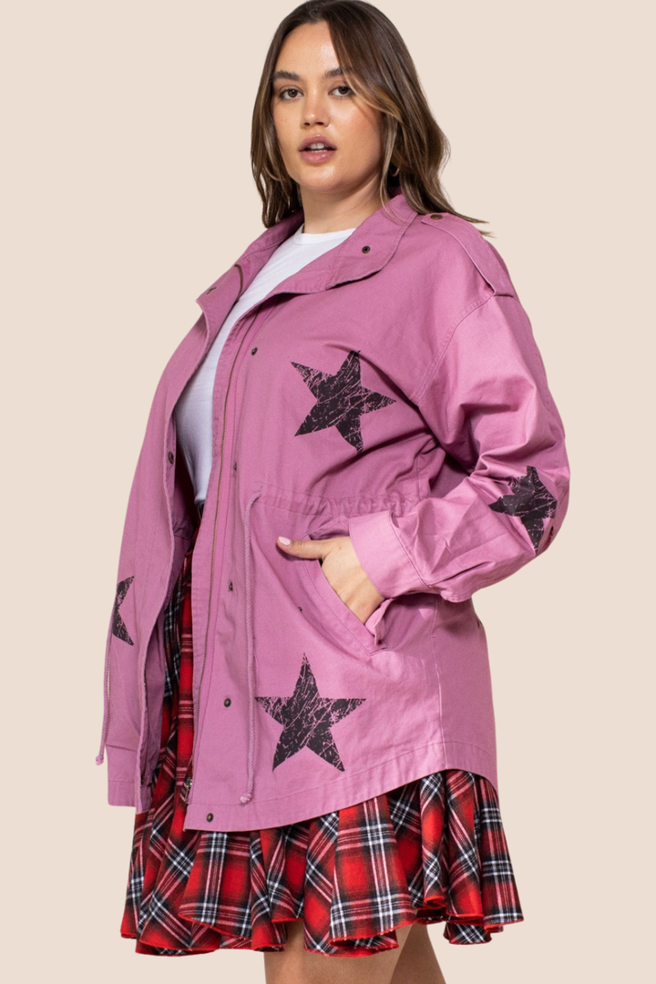 Marge Washed Star Printed Utilitarian Jacket