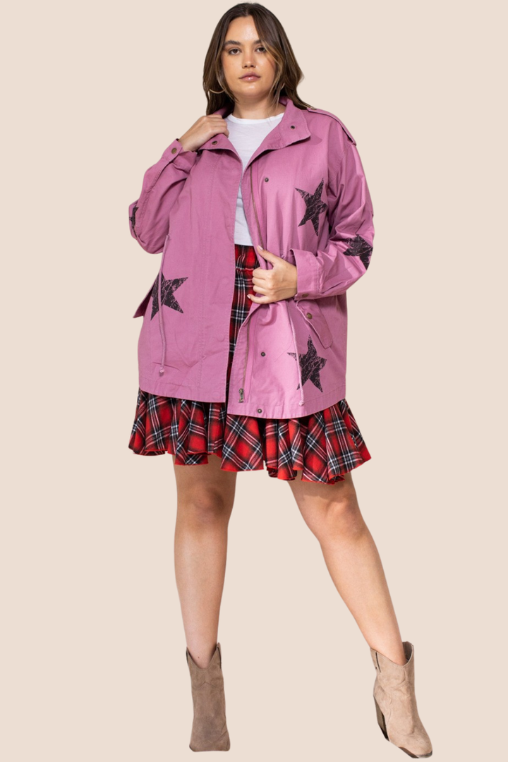 Marge Washed Star Printed Utilitarian Jacket