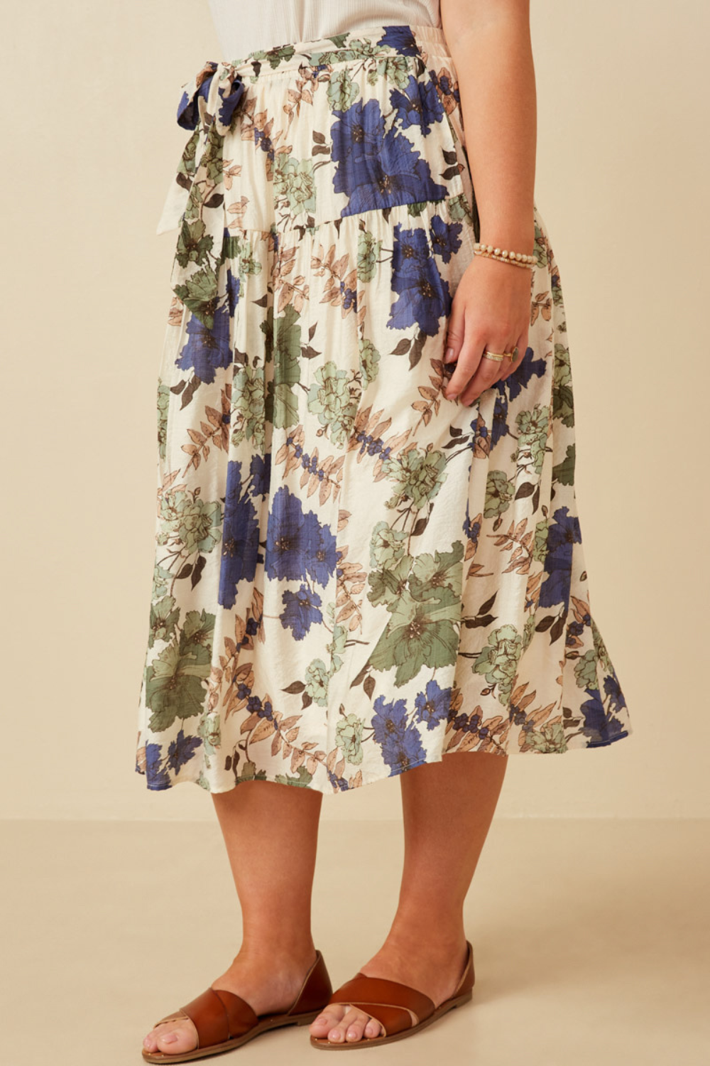 Jeanne Textured Floral Tie Waist Maxi Skirt in Blue Mix