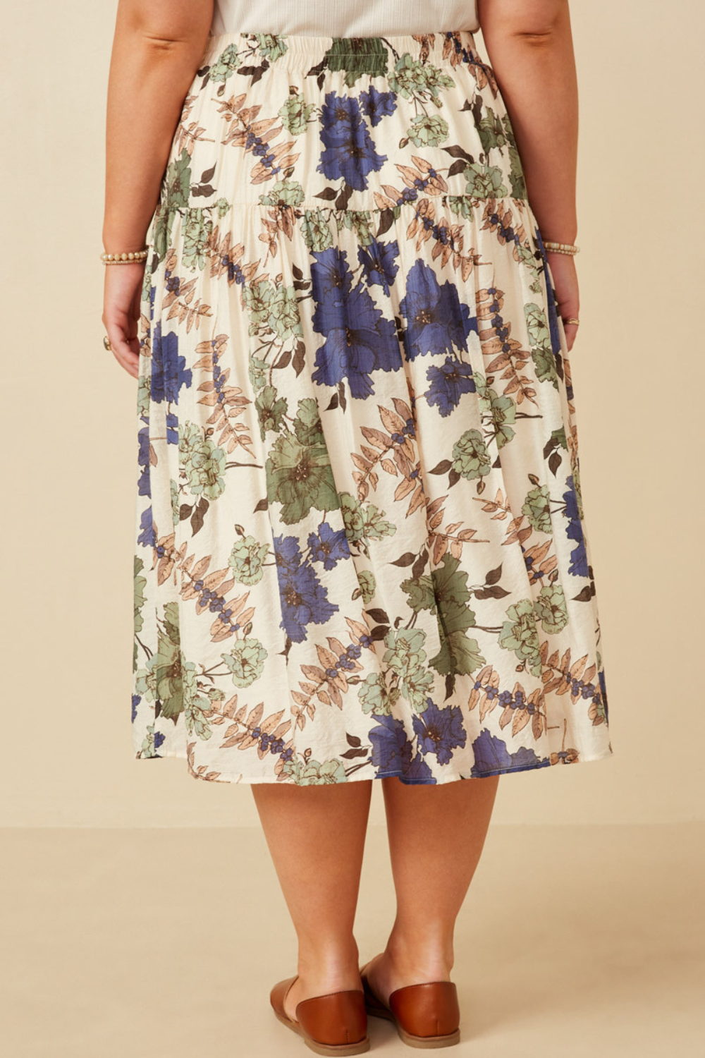 Jeanne Textured Floral Tie Waist Maxi Skirt in Blue Mix