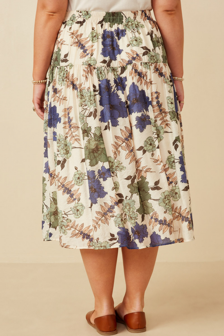 Jeanne Textured Floral Tie Waist Maxi Skirt in Blue Mix