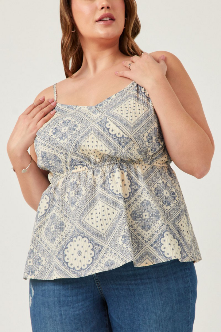 Elaina Antique Quilt Print Surplice Cami in Oatmeal
