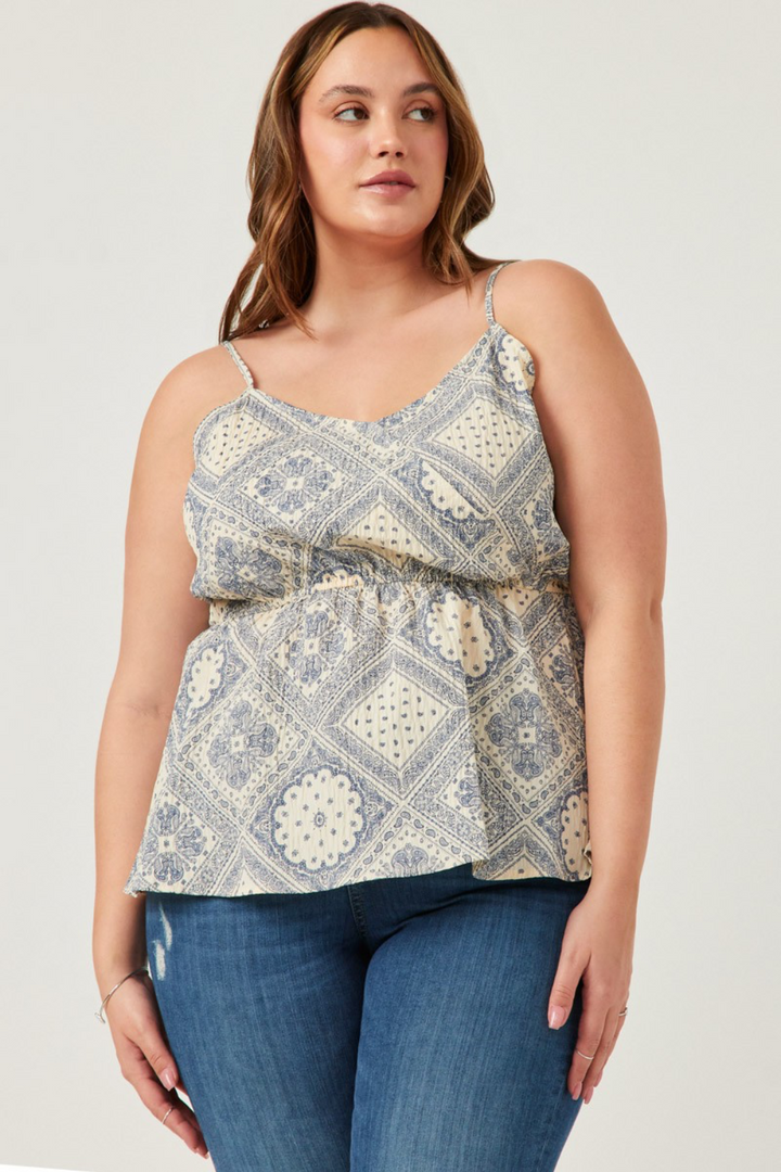 Elaina Antique Quilt Print Surplice Cami in Oatmeal