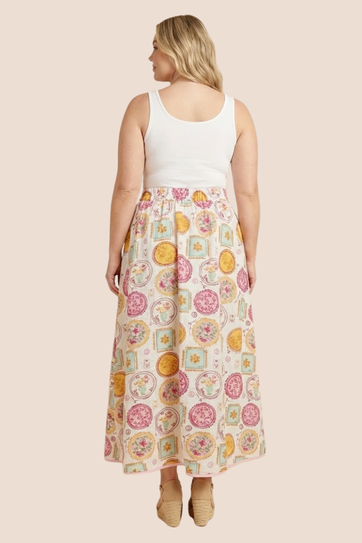 Ainsley Vintage Block Print Button Maxi Skirt