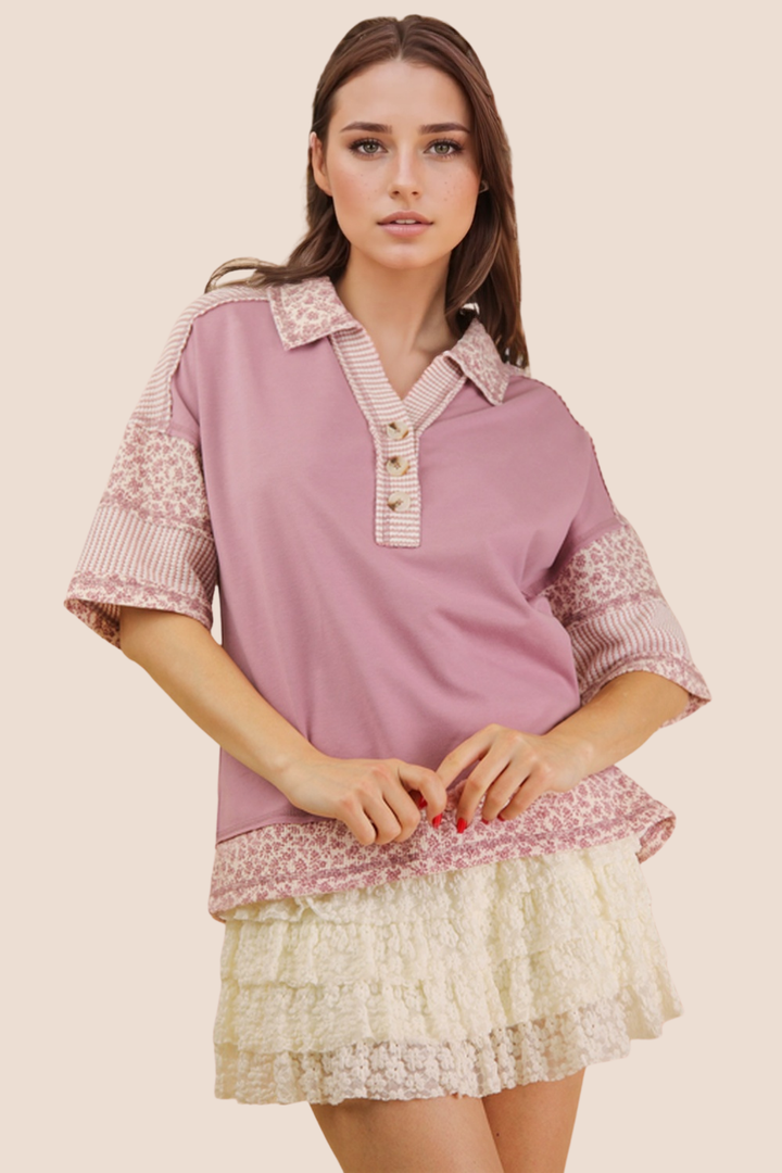 Stella Oversized Half Button Down Collared Knit Top