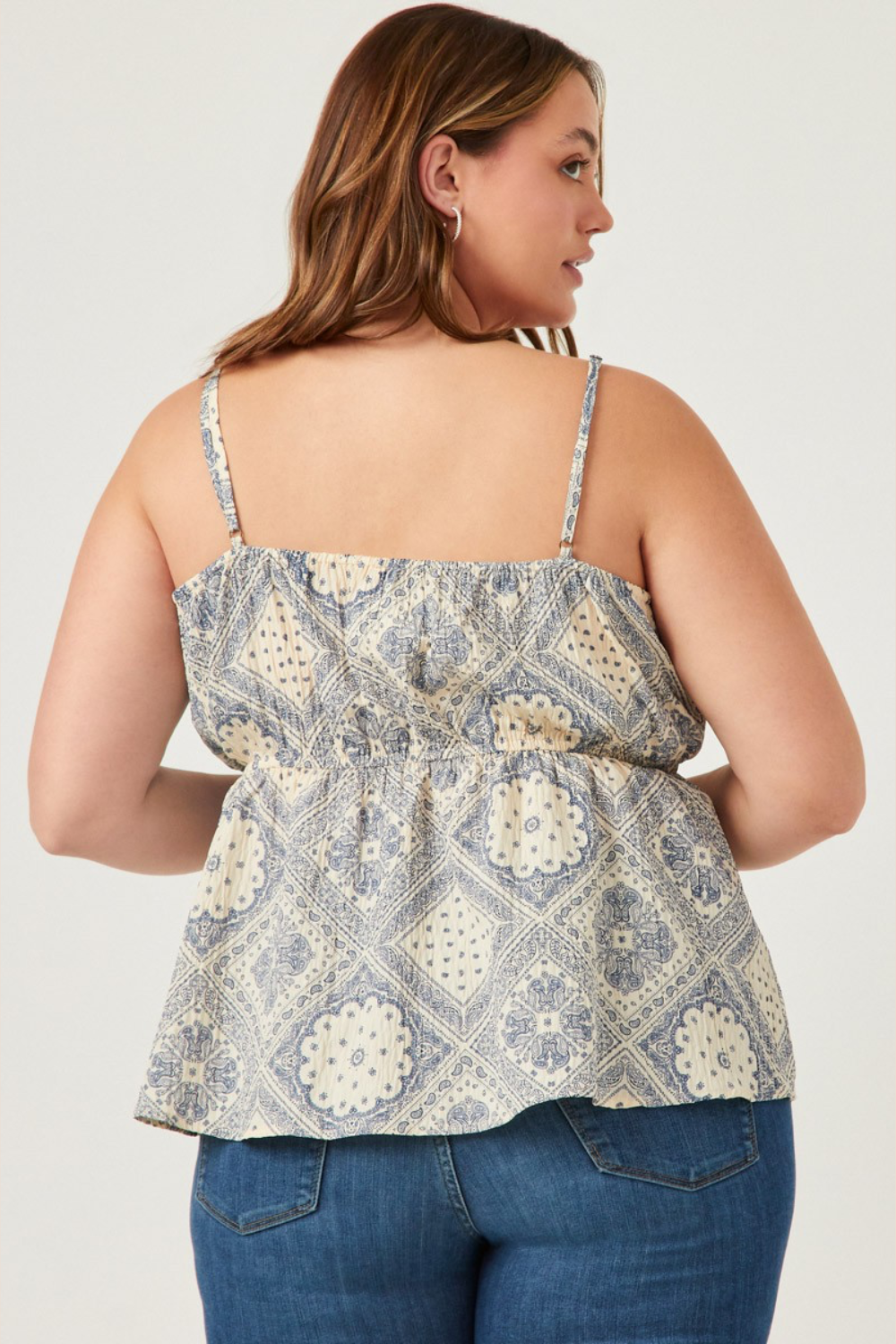 Elaina Antique Quilt Print Surplice Cami in Oatmeal