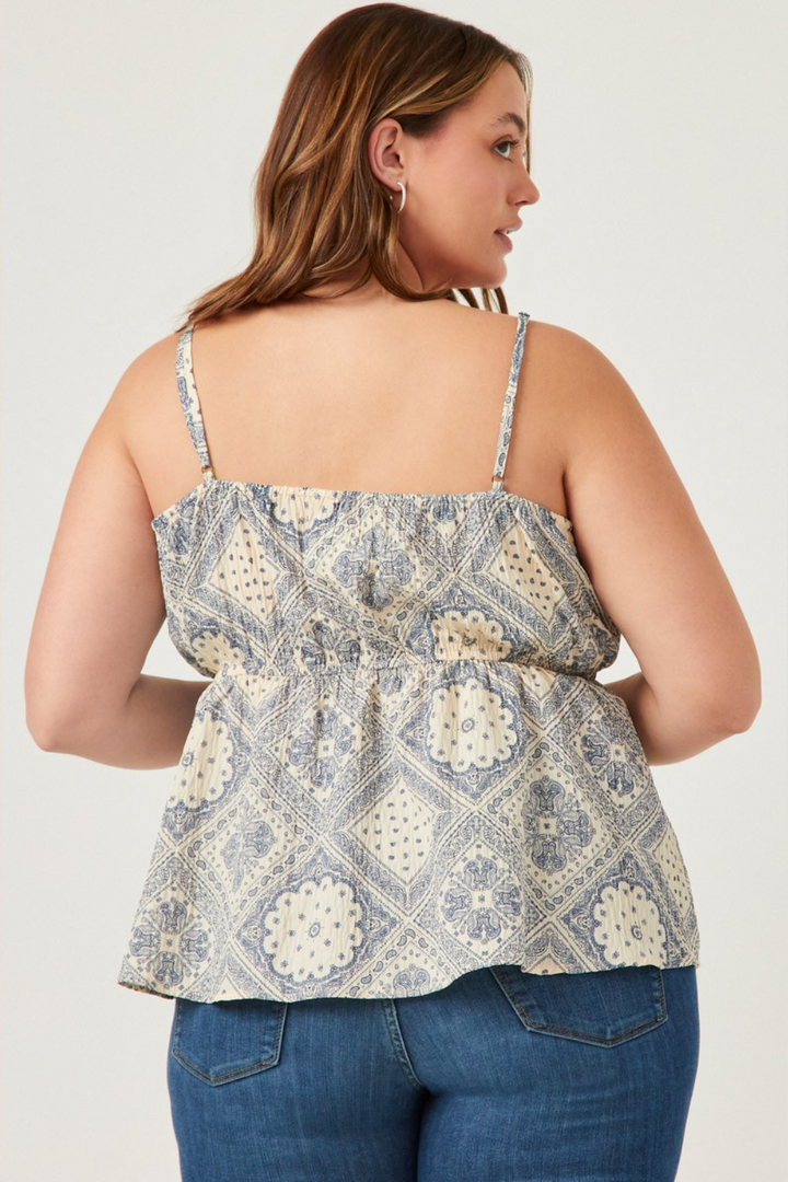 Elaina Antique Quilt Print Surplice Cami in Oatmeal