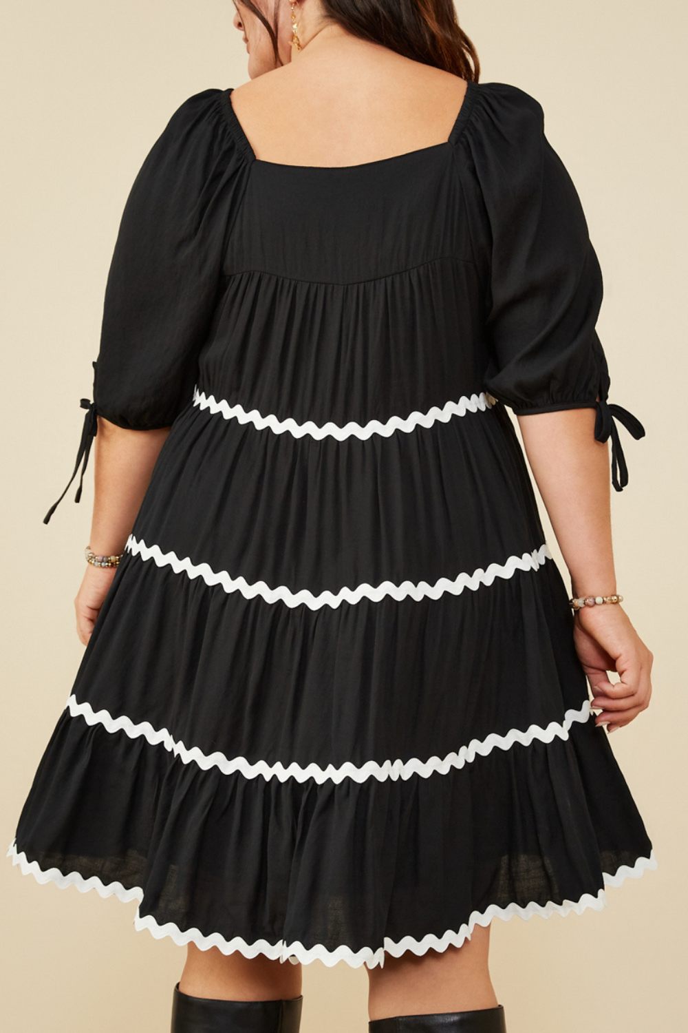 Carmen Wavy Twill Trimmed Square Neck Dress
