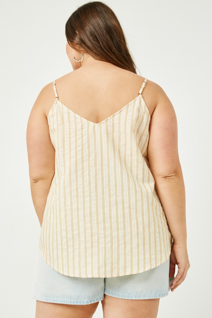 Haven Striped V-Neck Button Cami in Mustard