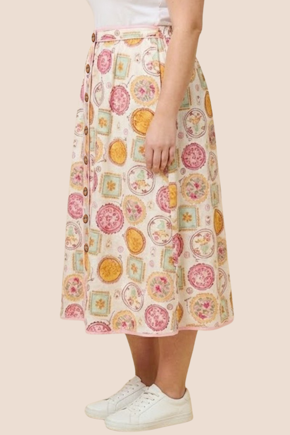 Ainsley Vintage Block Print Button Maxi Skirt
