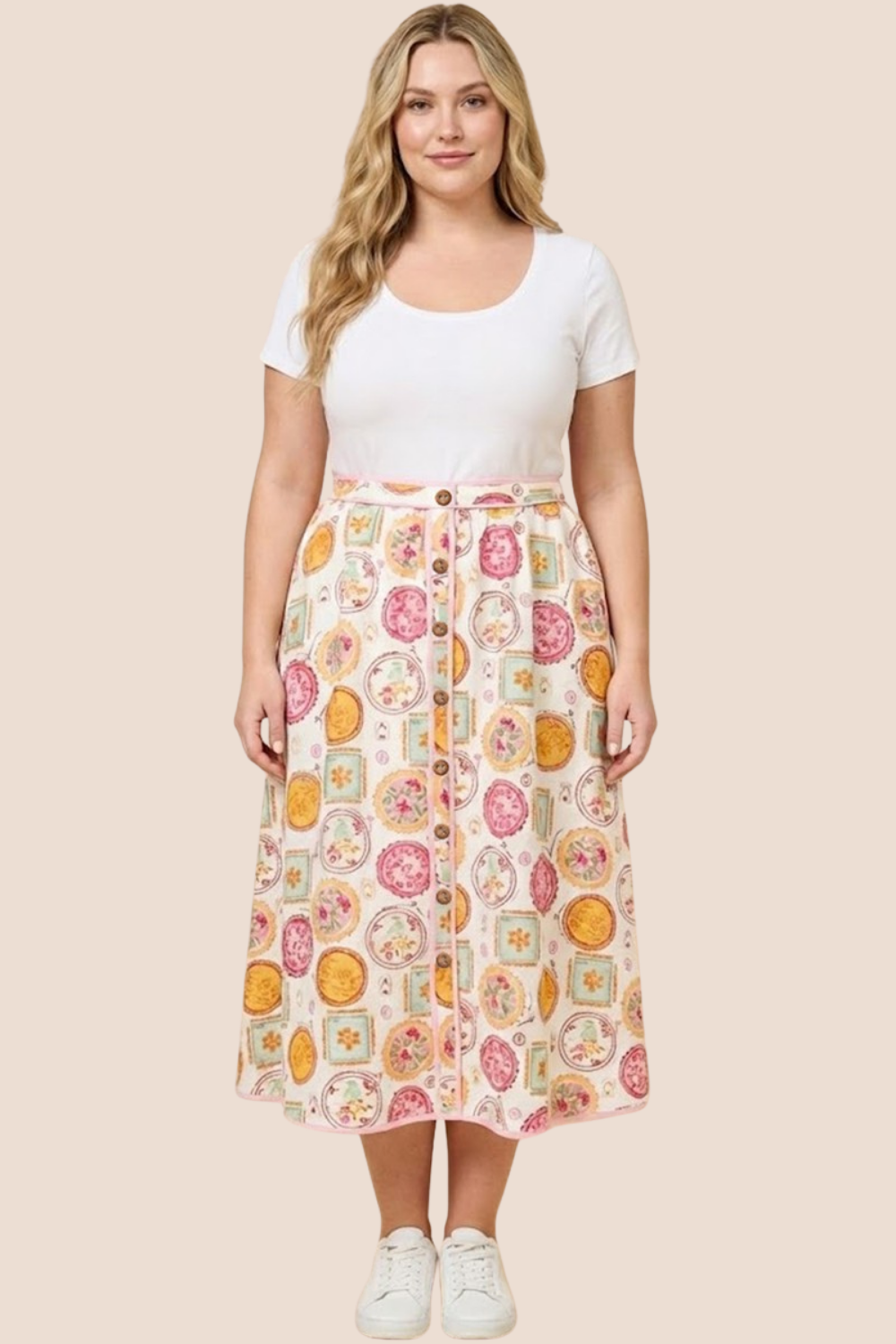 Ainsley Vintage Block Print Button Maxi Skirt