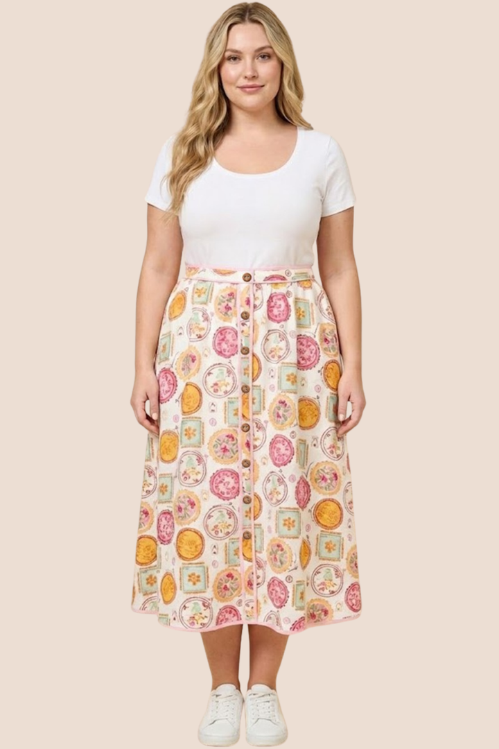Ainsley Vintage Block Print Button Maxi Skirt