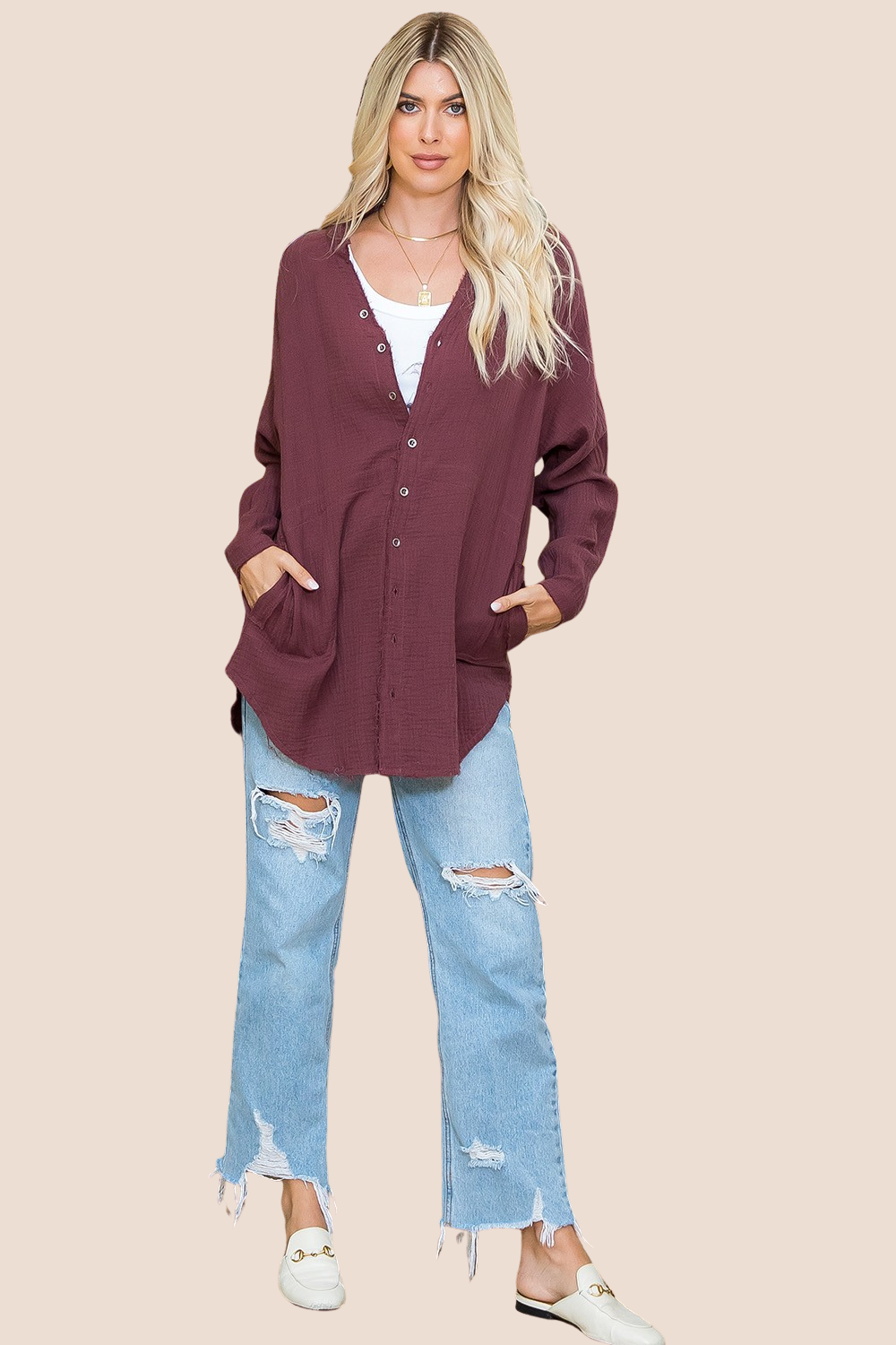 Jamie Button Down Tunic Long Sleeve Top