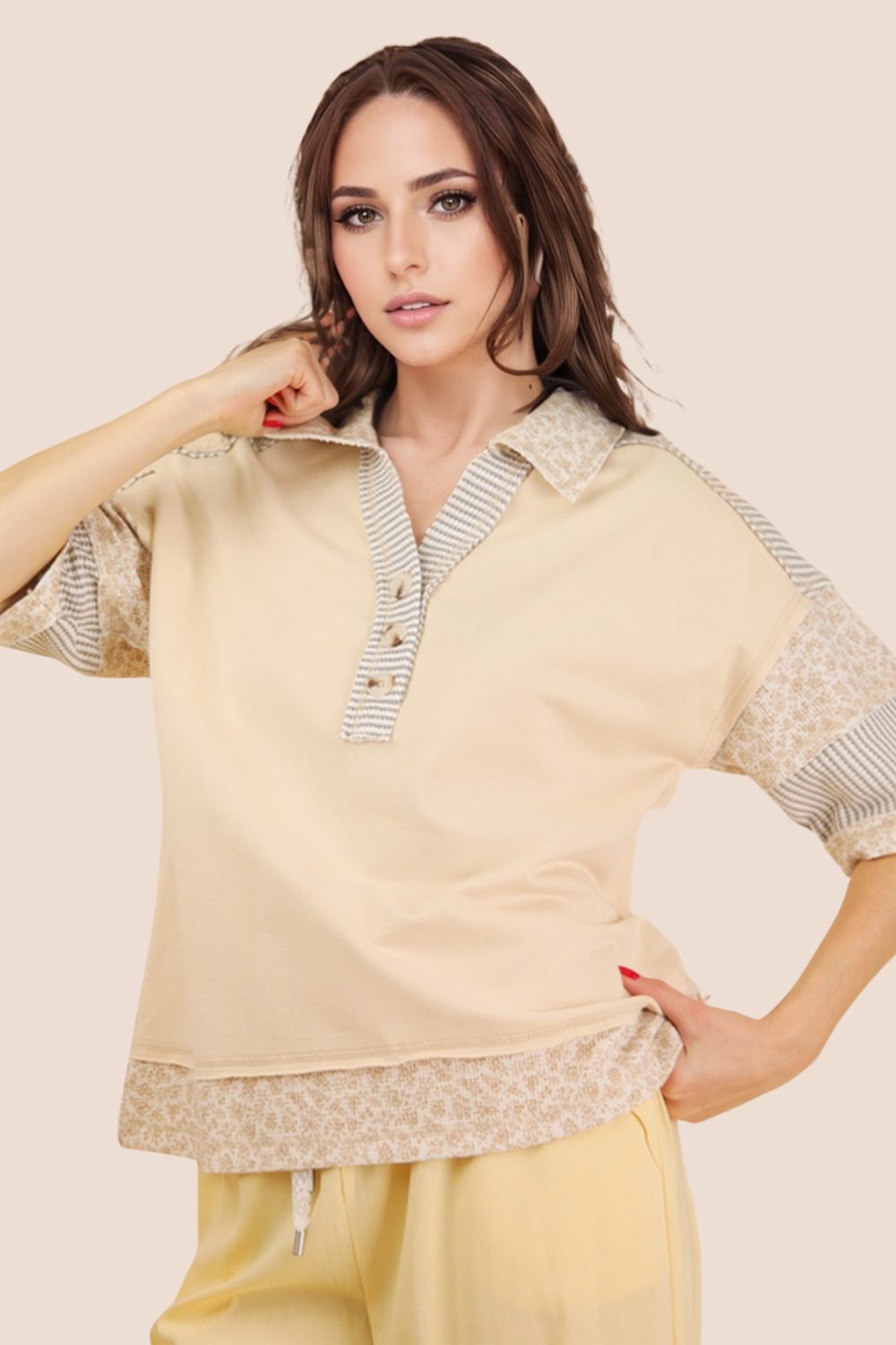 Stella Oversized Half Button Down Collared Knit Top