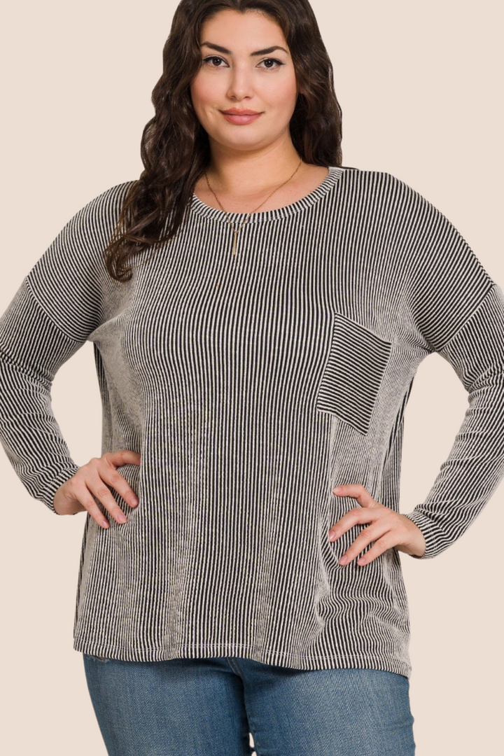 Cindy Ribbed Oversized Long Sleeve Top