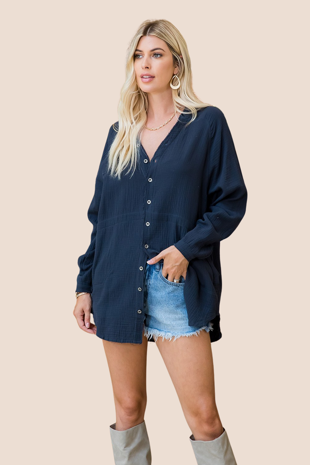 Jamie Button Down Tunic Long Sleeve Top