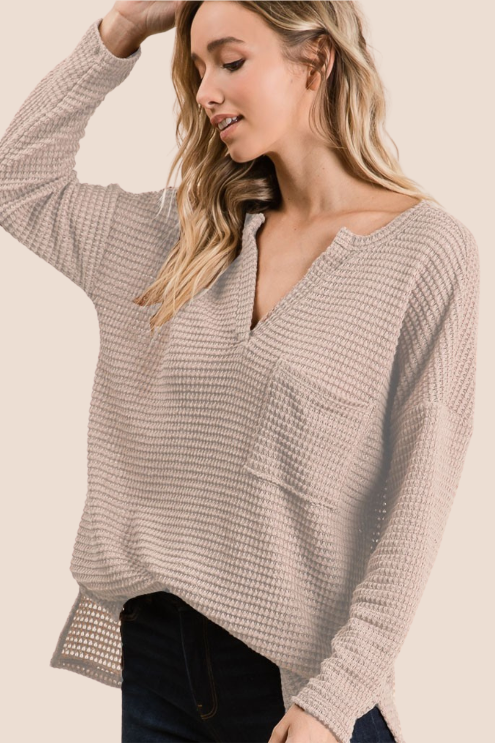 Jenni Waffle Knit Long Sleeve Top