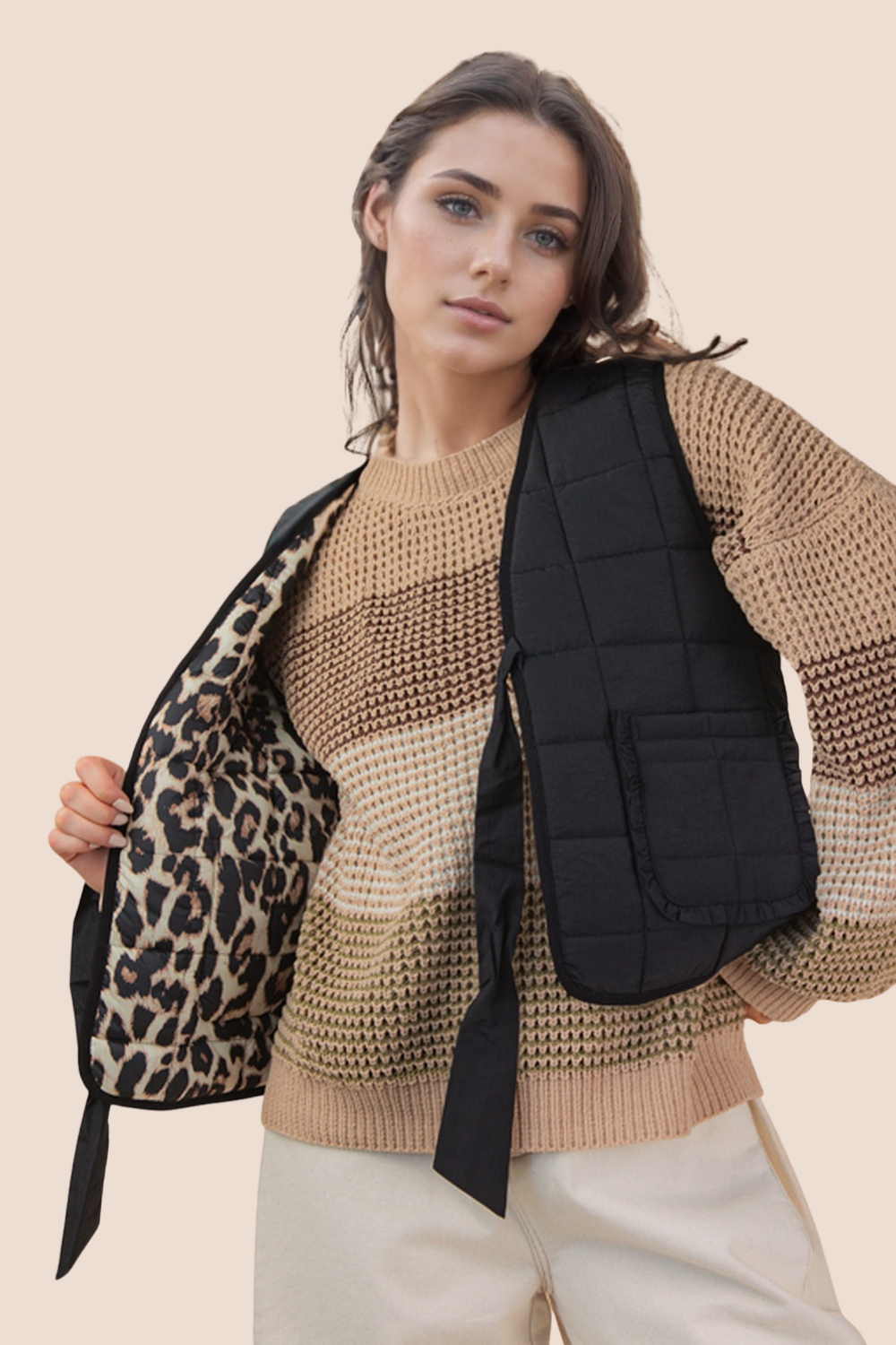 Claire Printed Quilt Tie Front Vest (Online Exclusive)
