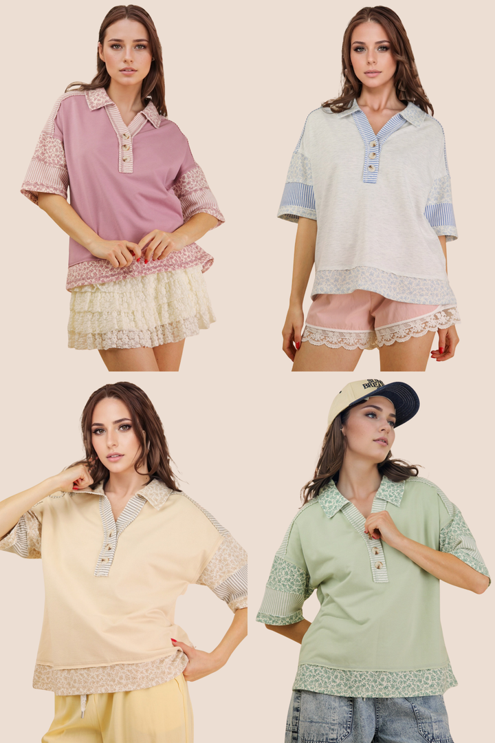 Stella Oversized Half Button Down Collared Knit Top