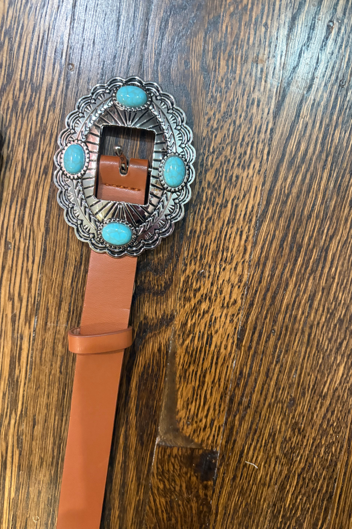 Western Belt with Turquoise Buckle - FINAL SALE