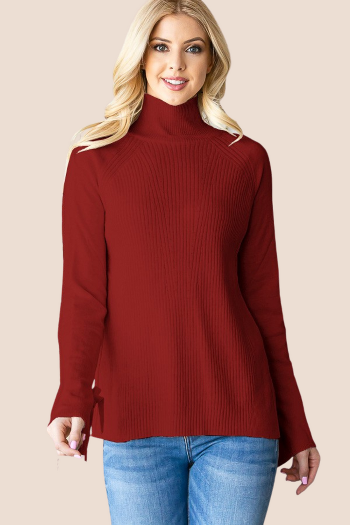 Lana Long Sleeve Turtle Neck Top with Bow Sleeve Detail