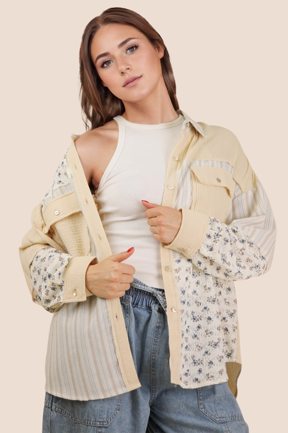 Amy Floral and Striped Oversized Shacket