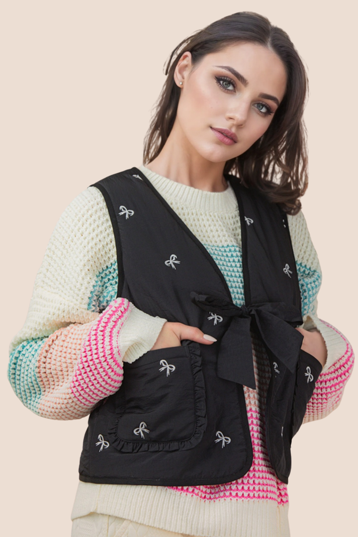 Claire Printed Quilt Tie Front Vest (Online Exclusive)