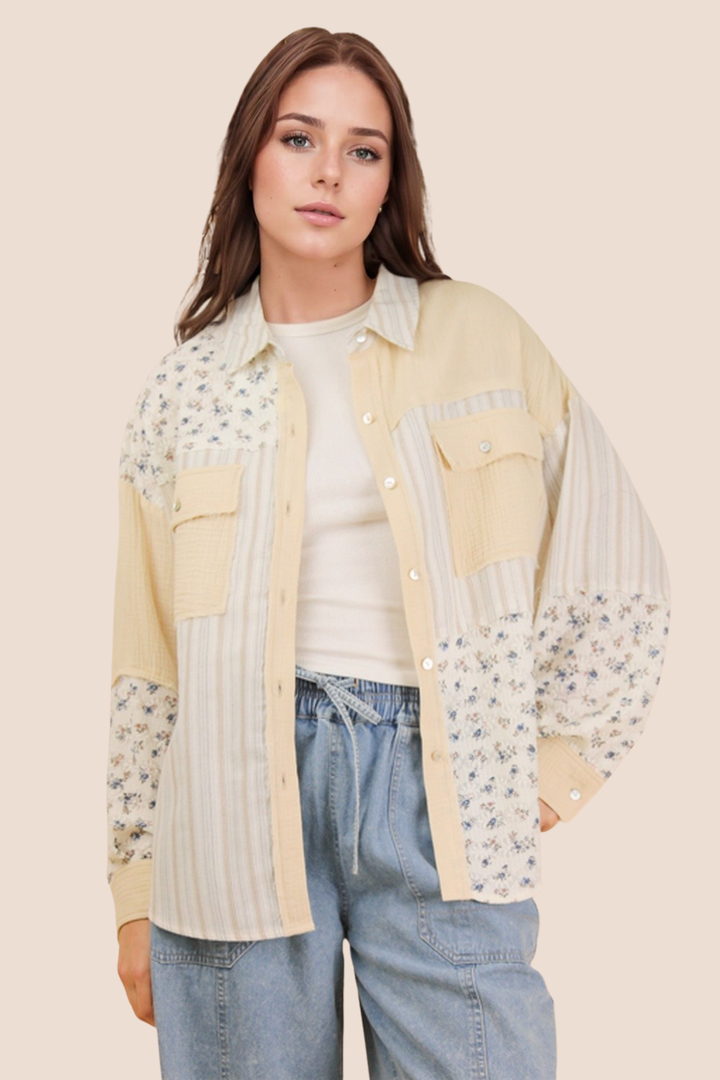 Amy Floral and Striped Oversized Shacket