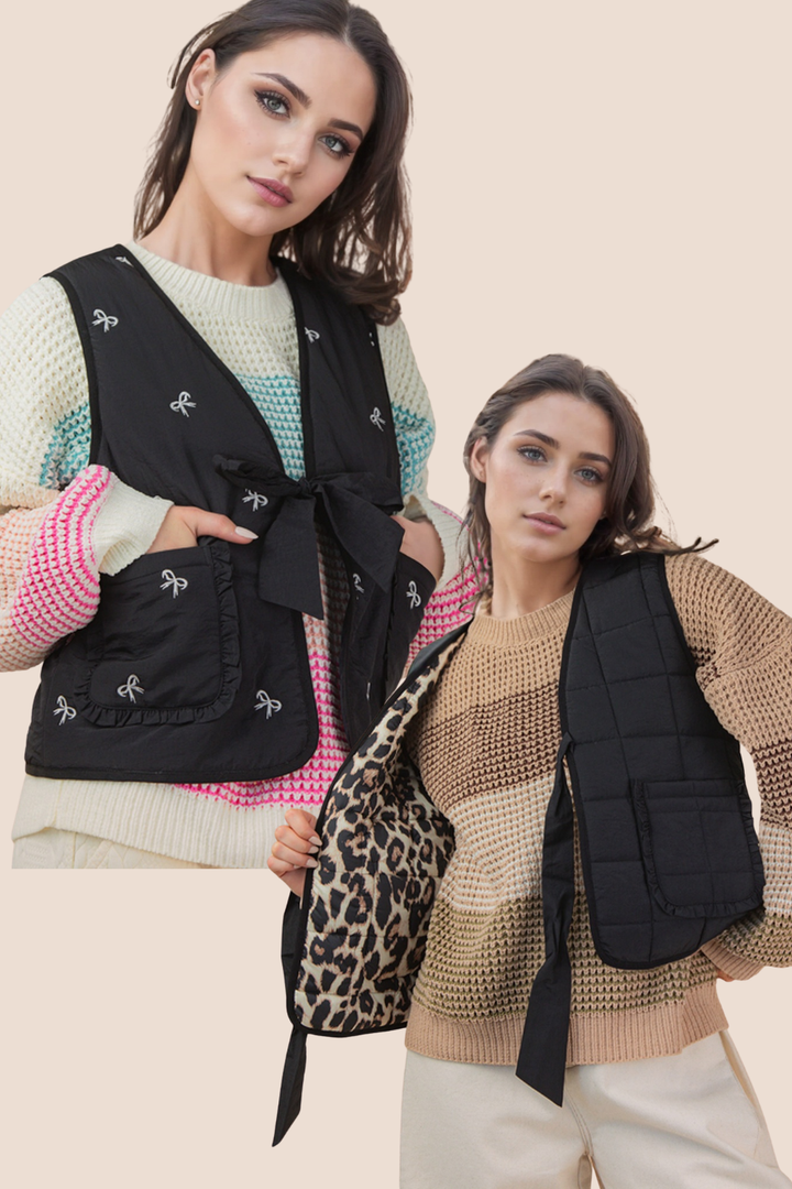 Claire Printed Quilt Tie Front Vest (Online Exclusive)