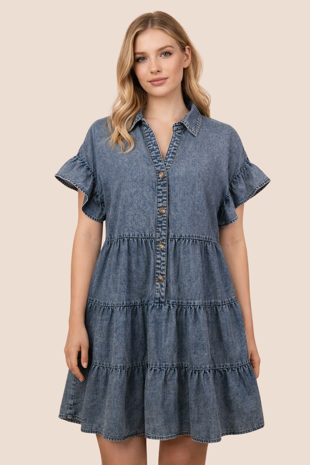 ladies short sleeve denim dress Magnolia Short Sleeve Denim Dress – Ari + Ava