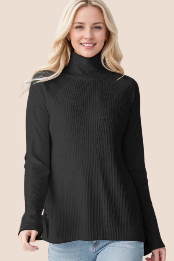 Lana Long Sleeve Turtle Neck Top with Bow Sleeve Detail