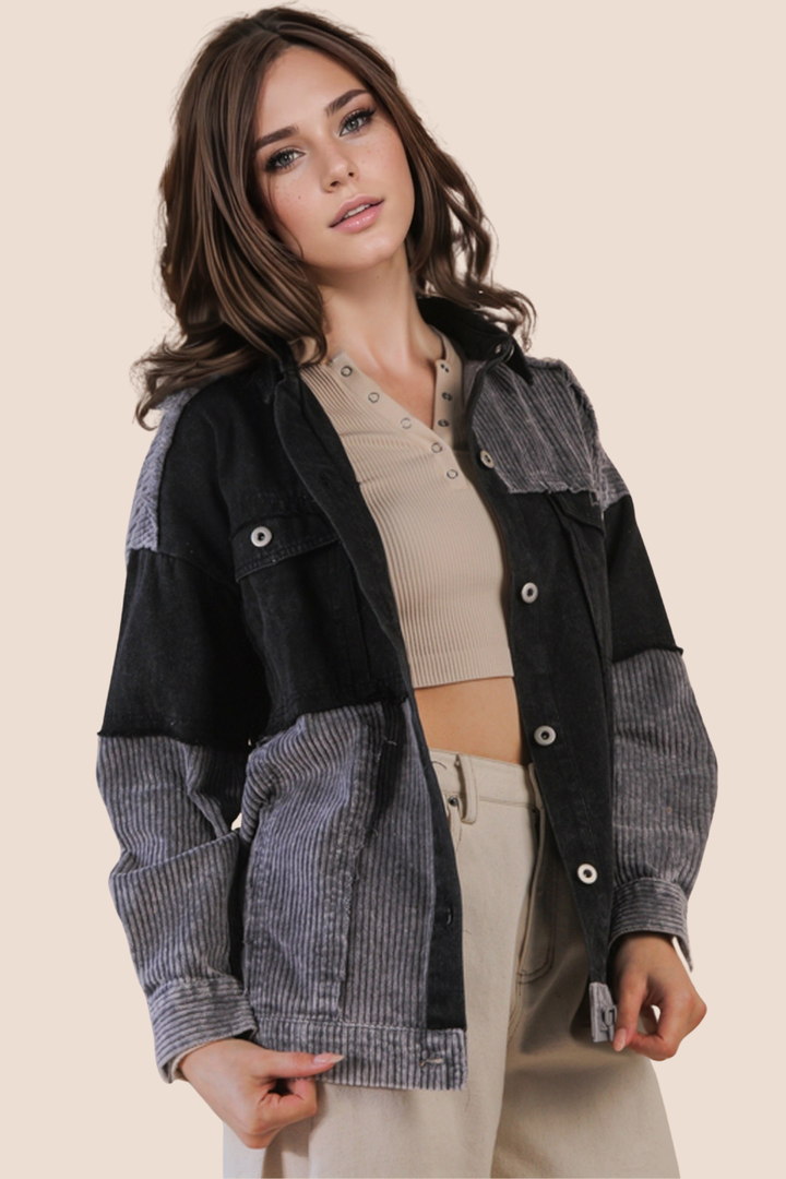 Vera Mineral Washed Color Block Shacket
