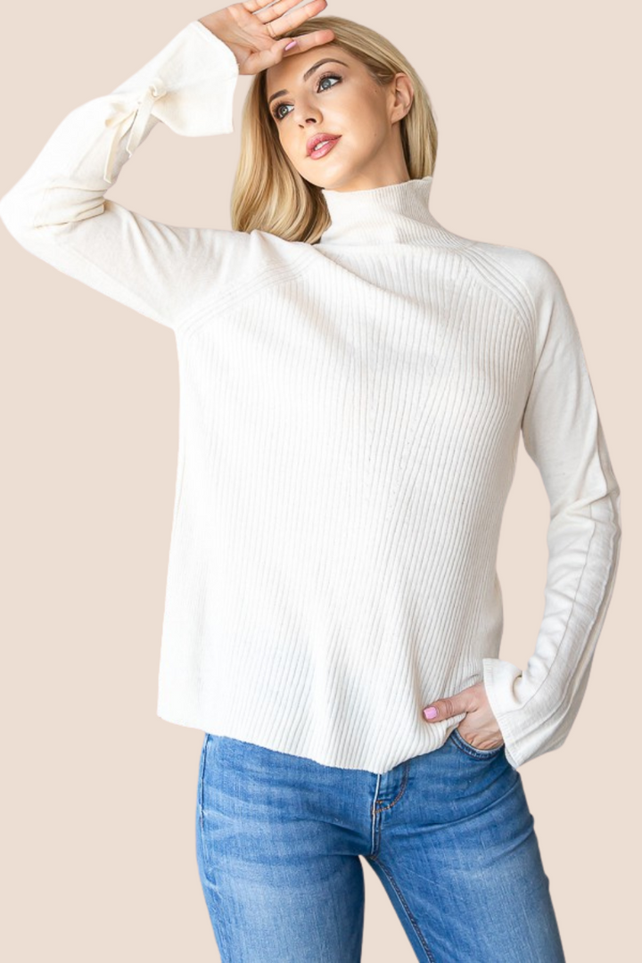 Lana Long Sleeve Turtle Neck Top with Bow Sleeve Detail