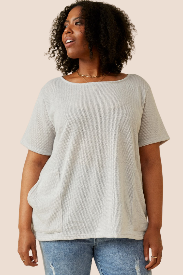 Finley Ribbed Short Sleeve Top with Front Pockets