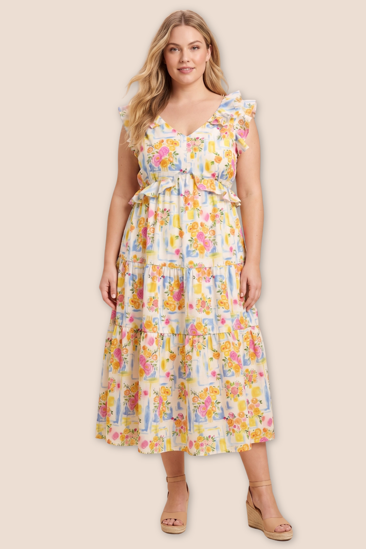 Briar Ruffle Detail Ribbon Back Floral Tank Midi Dress